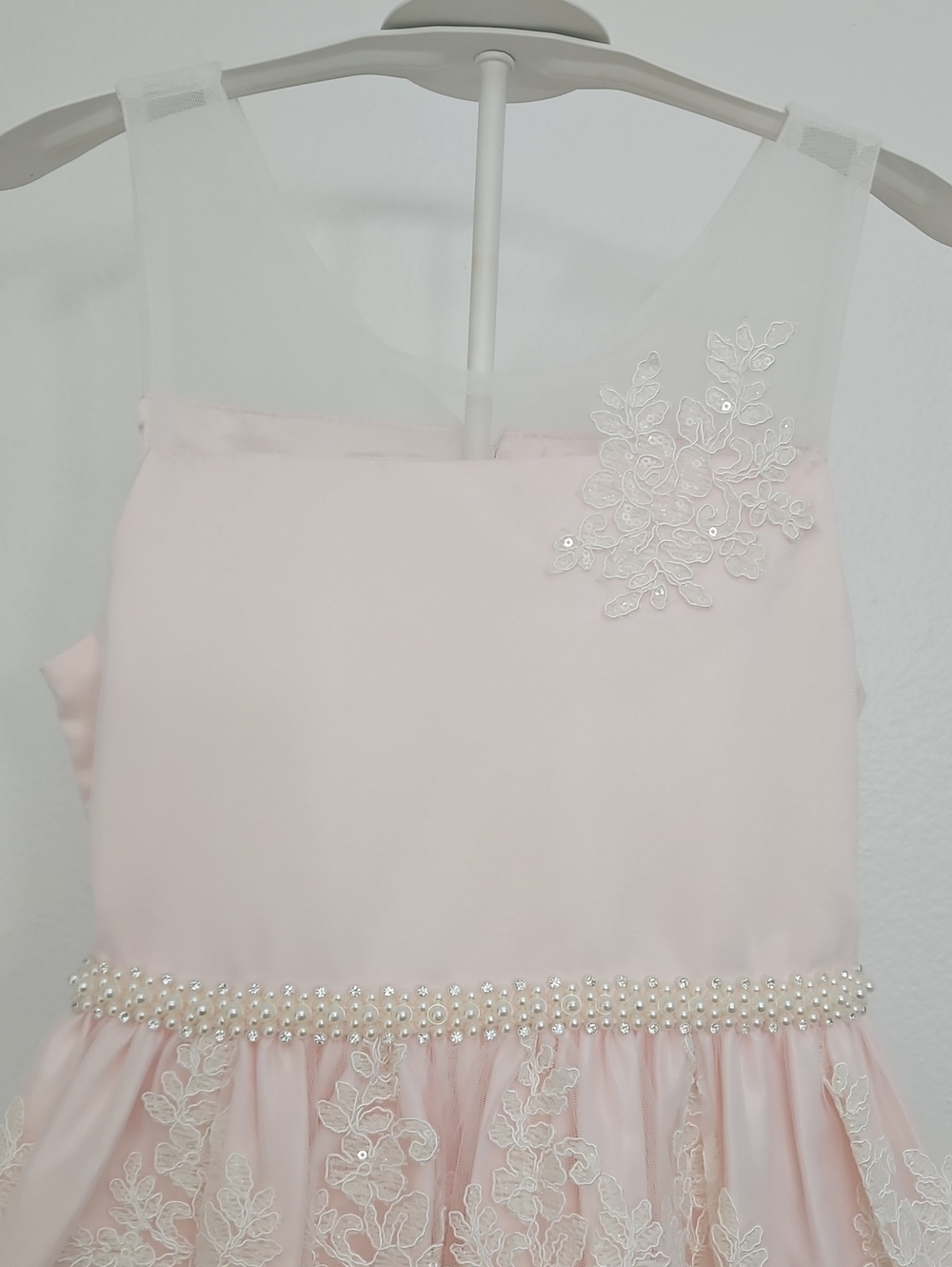 American Princess Light Pink Lace & Pearl Waist Formal Dress - Picture 3 of 7